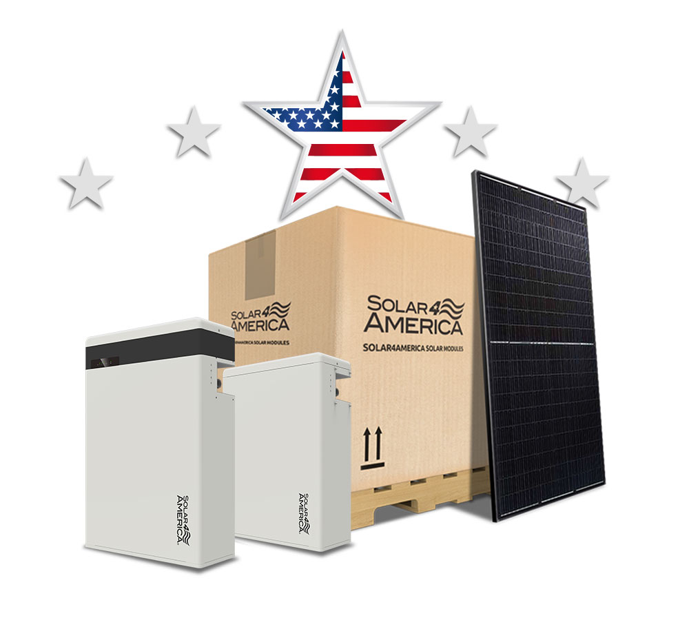 Image of Battery and Solar panels with American stars above